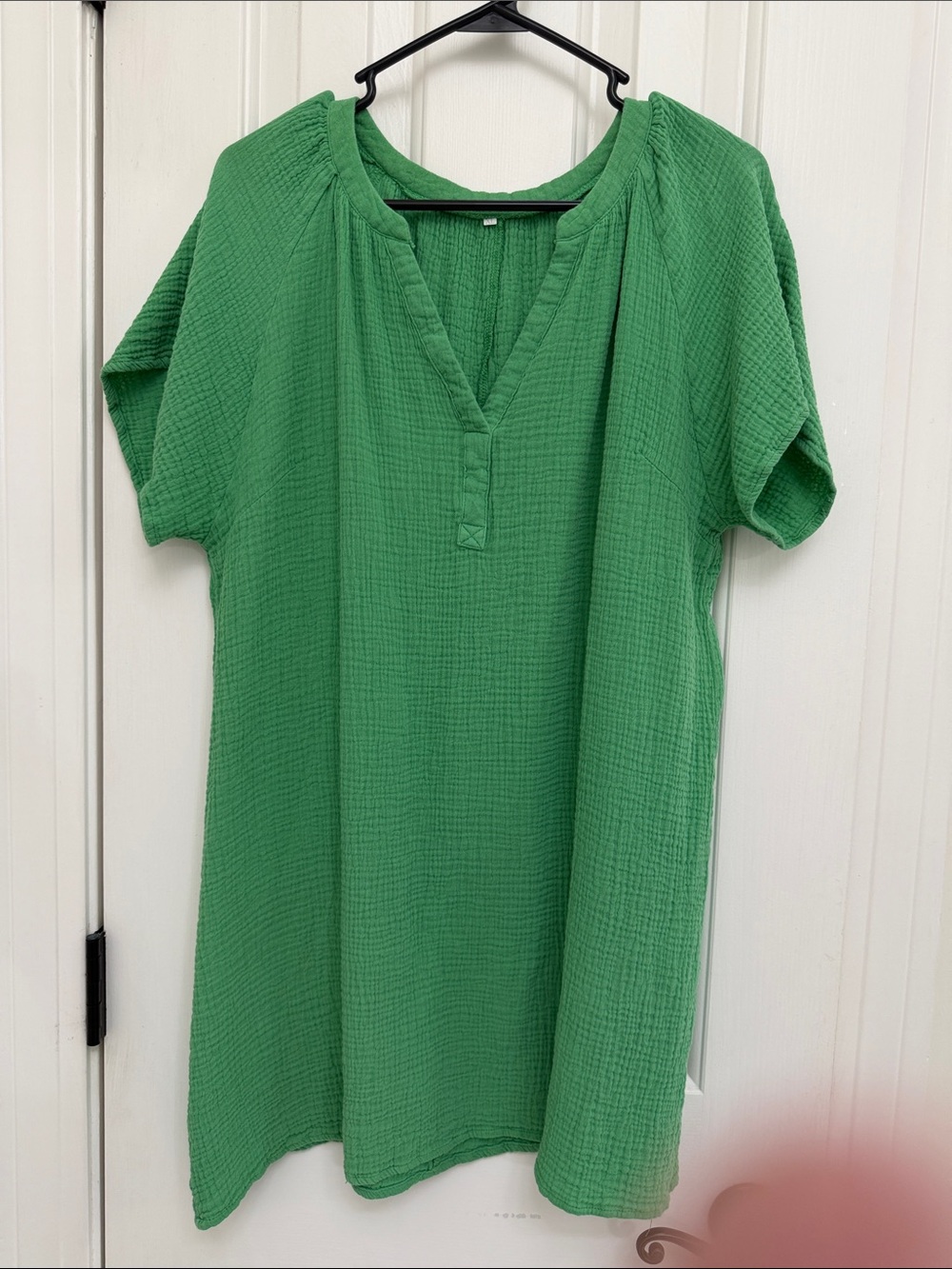 Women's Green Cotton Gauze V-Neck Tunic